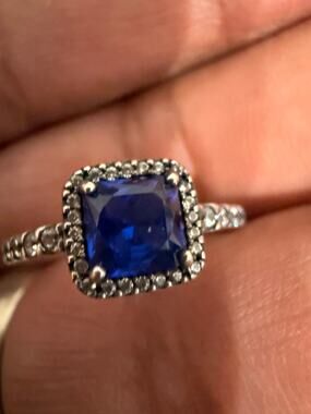 Pandora ALE 925 Blue Halo Ring Sterling Silver Size 6